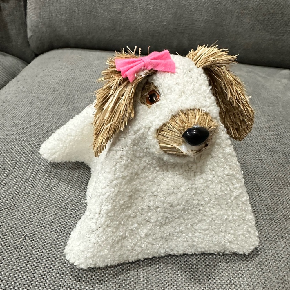 Adorable White Ghost Dog With Pink Bow